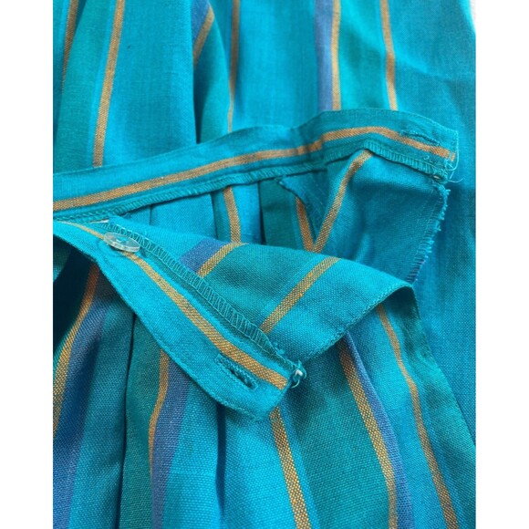 Vintage 80s Rafaella Midi Skirt Striped Blue Yellow Pintuck Pleats Granny Twee 8 - Picture 9 of 14
